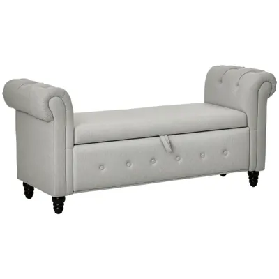 HOMCOM Banca cu depozitare, canapea cu două funcții în material textil aspect lin cu picioare de lemn 146,5 x 49 x 72 cm gri | Aosom Romania