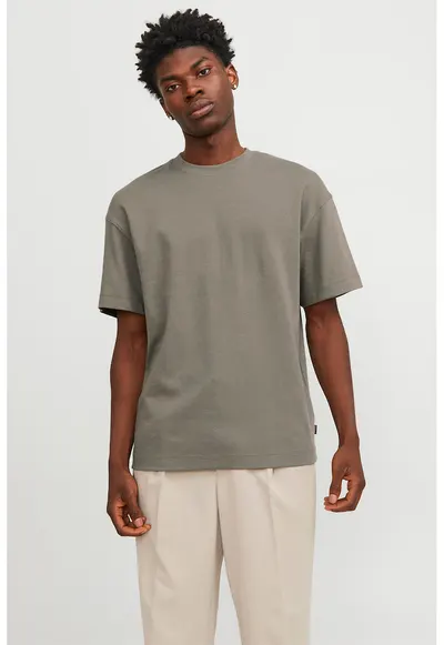 Tricou cu decolteu la baza gatului - din amestec de bumbac organic - Maro taupe