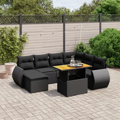 Gossi set mobilier de gradina cu perne, 8 piese, negru, poliratan