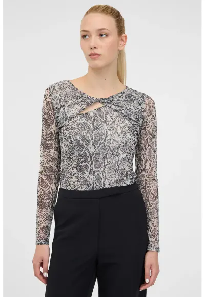Bluza slim fit cu animal print - Negru/Alb murdar
