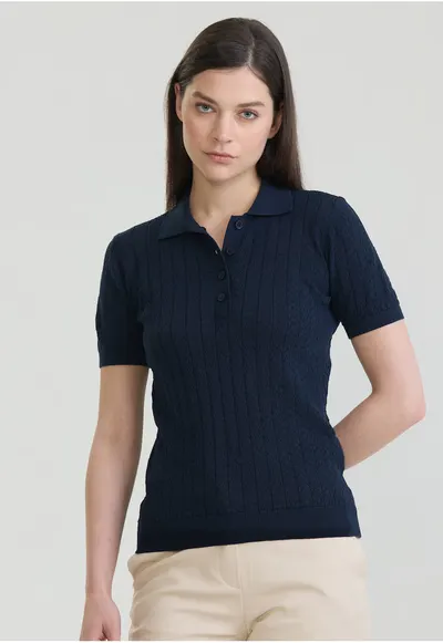 Tricou polo cu perforatii - Albastru ultramarin