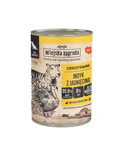 WIEJSKA ZAGRODA Curcan cu miel, hrană umedă pentru câini 6x400 g