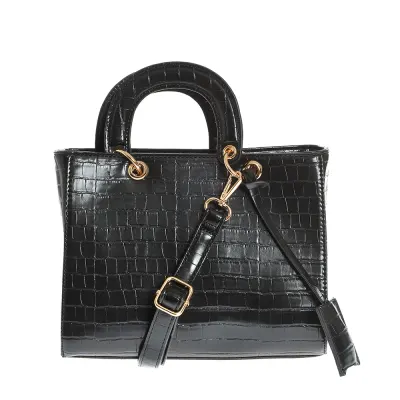 Geanta crossbody neagra cu aspect piele de sarpe