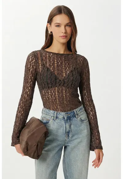 Bluza dama - Happiness Istanbul - Dantela - Maro inchis