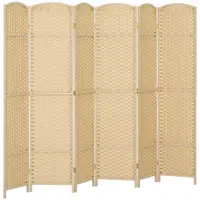 HOMCOM Paravan interior din lemn 6 panouri 240 x 170 cm separator de cameră pliabil pentru living, dormitor, natural | Aosom Romania