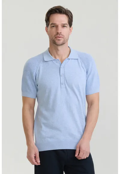 Tricou polo cu maneci raglan - Albastru pastel