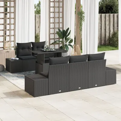 Gossi set de 6 piese de sofa de gradina cu pernute negru ratan poly
