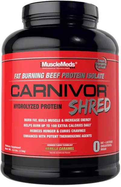 Carnivor Shred Fat Burning Beef Protein, vanilie și caramel, 1736 g, Muscle Meds
