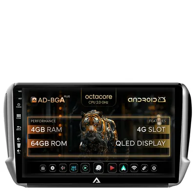 Navigatie Peugeot 208 2008 (2012+), Android, A-Octacore 4GB RAM + 64GB ROM, 10.1 Inch - AD-BGA10004+AD-BGRKIT258