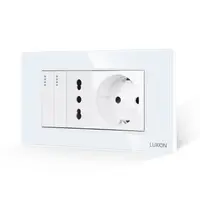Intrerupator Dublu + Priza Ingusta + Priza Schuko cu Rama din Sticla LUXION, Standard Italian, 4M