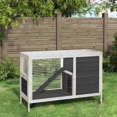vidaXL Cușcă pentru iepuri gri 103x44x69,5 cm lemn masiv de pin