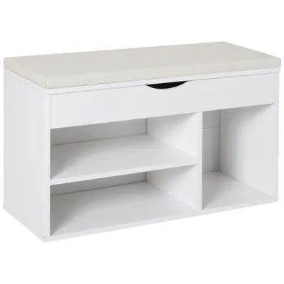 HOMCOM Bancă pentru Pantofi, soluție economisitoare de spațiu, cu șezut imblopat și capac rabatabil, pentru intrare, PAL, 80x30x47cm, Alb | Aosom Romania