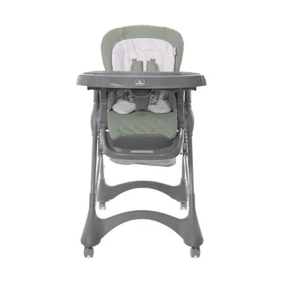 Scaun de masa pentru copii Lorelli Bellissimo Green reglabil in multiple pozitii, suport picioare, centuri de siguranta, roti, cos pentru jucarii, greutate admisa 15 kg