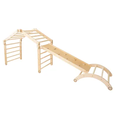 Set de Catarare Montessori 3in1 : Triunghi Pikler 4 module + Arca/Balansoar + Ra
