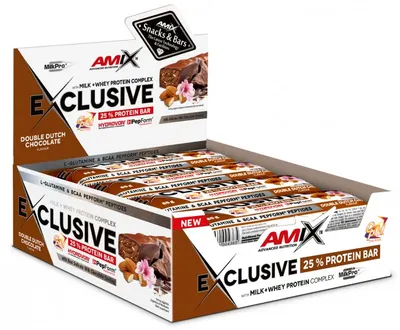 Exclusive Protein Bar, ciocolată belgiană dublă, 12 buc, Amix