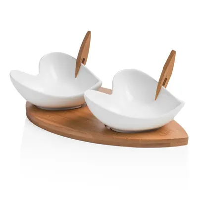 Set 2 boluri pentru servit cu tocător și 2 scobitori decorative Brandani Coeur Blanc