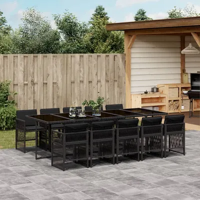 Gossi set mobilier de exterior cu perne, 11 piese, negru, poliratan
