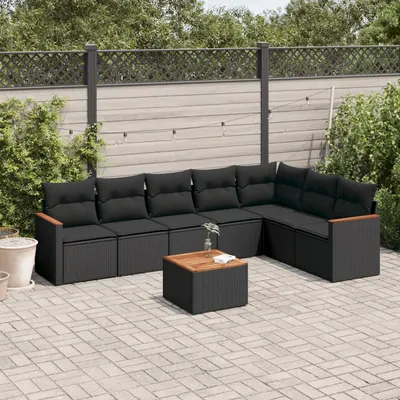 Gossi set mobilier de gradina cu perne, 8 piese, negru, poliratan