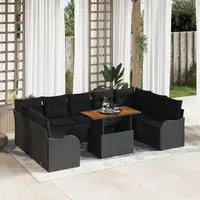Gossi set canapea de gradina cu 10 piese si perne din ratan poly negru, Gossi canapea de gradina cu 2 locuri si perne din ratan poly negru