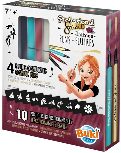 Trusă de tatuaje Buki France - Pixuri și șabloane, aurii