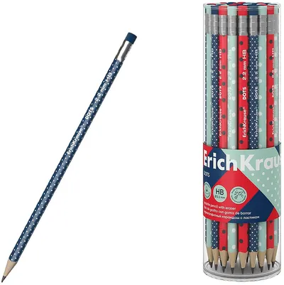 Creioane grafit cu radieră Erich Krause Dots - HB, triunghiular, în tub, 42 buc