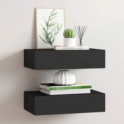 vidaXL Dulap de perete cu sertare, 2 buc., negru, 40x23,5x10 cm, MDF