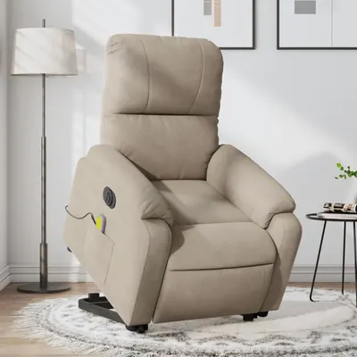 Gossi fotoliu masaj rabatabil electric cu ridicare, taupe, microfibra