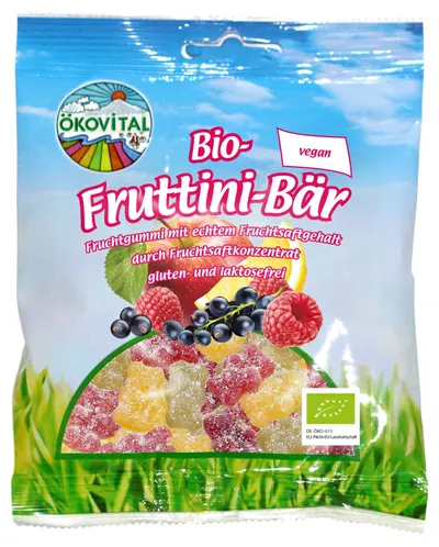 Bomboane gelatinoase bio cu fructe, fără gelatină, 80 g, Okovital