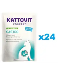 KATTOVIT Feline Diet Gastro hrana umeda dietetica pentru pisici cu afectiuni gastrointestinale, curcan si orez 24 x 85 g