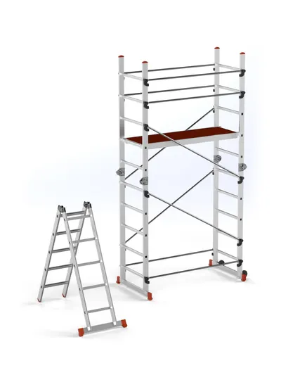 Schela aluminiu mobila cu doua scari pliabile 2x5 trepte, inaltime 3m, platforma 1,35x0,45(m), max. 150kg - CNO-SME-ACRO4M
