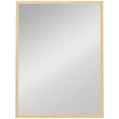 HOMCOM Oglindă de perete dreptunghiulară 80 x 60 cm, ramă din lemn natural, ideală pentru baie, living sau dormitor | Aosom Romania