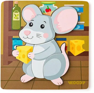 Puzzle din lemn Woody - Șoricel, 5 piese