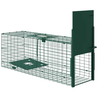 Outsunny Capcană pentru Animale Mici cu o Singură Ușă și Mâner, 80x25x30 cm, Verde Închis | Aosom Romania