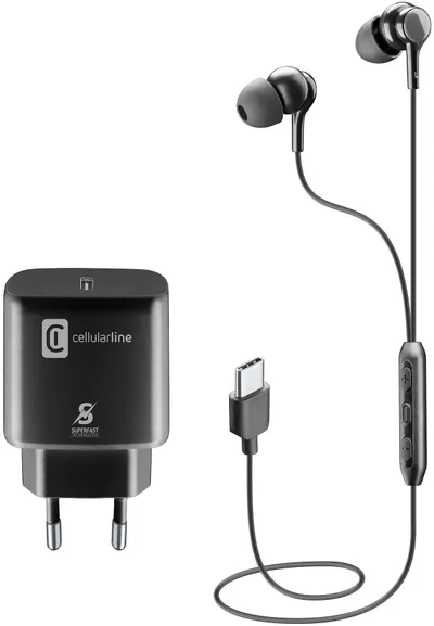 Pachet cu căști și încărcător Cellularline - Samsung, negru
