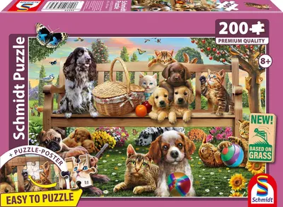 Puzzle Schmidt din 200 piese - Picnic de grădină pentru câini și pisici
