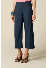 Pantaloni crop din amestec de bumbac - Bleumarin