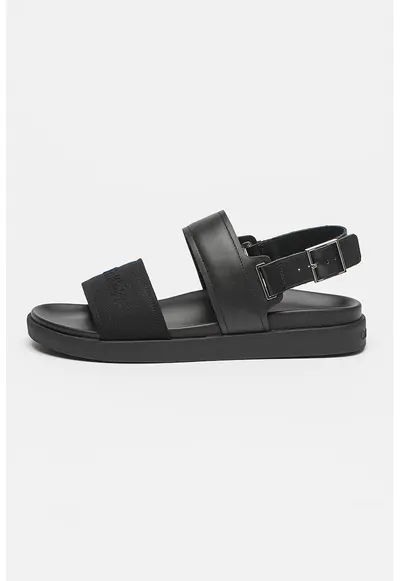 Sandale din piele si material textil cu catarama - Negru