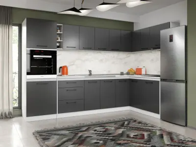 Set Mobila Bucatarie Colt Mina Grafit 300*160 Gri Antracit C199