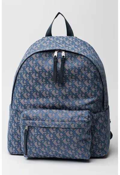 Rucsac cu model si buzunar exterior - Albastru prafuit/Bej