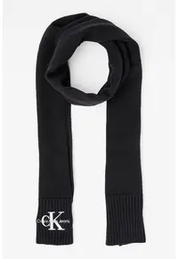 Fular din bumbac organic cu detaliu logo - Negru