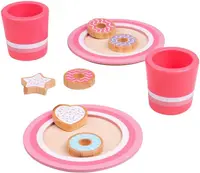 Set din lemn Bigjigs - Lapte și biscuiți, roz