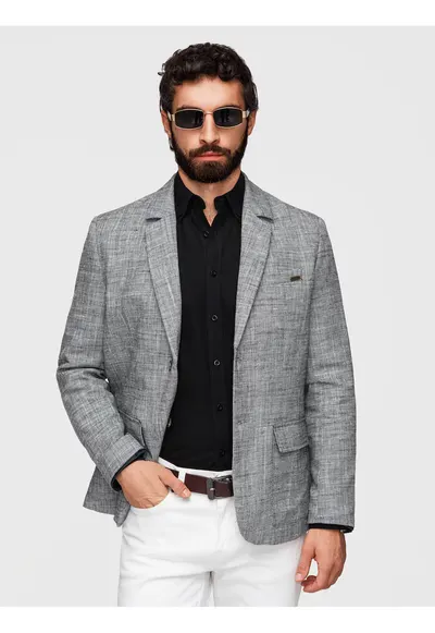 Sacou Barbati Elegant Texturat Regular Fit cu Nasturi Contrastanti - Negru