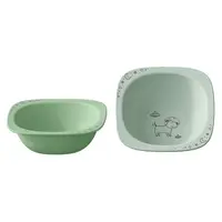 Set 2 castroane pentru mancarea copiilor cu motive gravate laser, din materiale naturale regenerabile, fara BPA, fara melamina, lavabile in masina de spalat vase, Made in Germany, 4+ luni, verde, nip