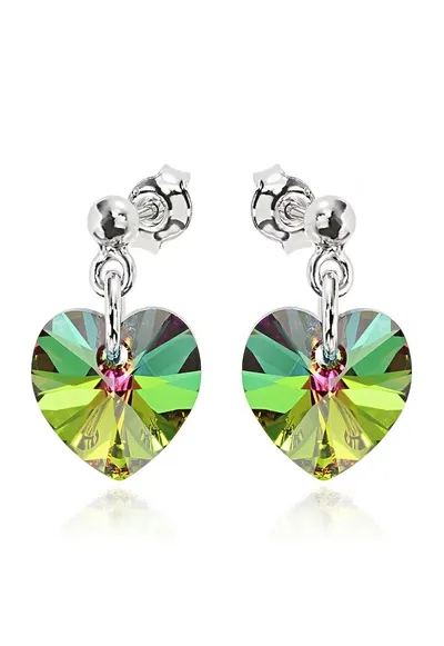 Cercei Argint 925 placat cu rodiu cu cristale Swarovski® Heart 10mm Surub - Verde