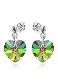 Cercei Argint 925 placat cu rodiu cu cristale Swarovski® Heart 10mm Surub - Verde