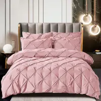 Lenjerie de Pat Premium, JOJO HOME, Finet cu Pliuri Brodate, 6 Piese, cu ELASTIC, Nesifonabila si Durabila, Pudra