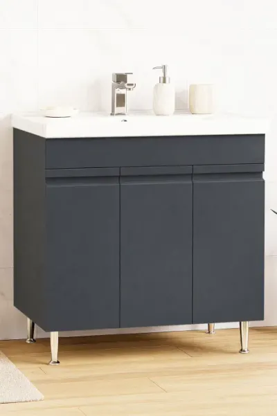 Set Baza front MDF si Lavoar seria 786, montata, 80 cm, antracit