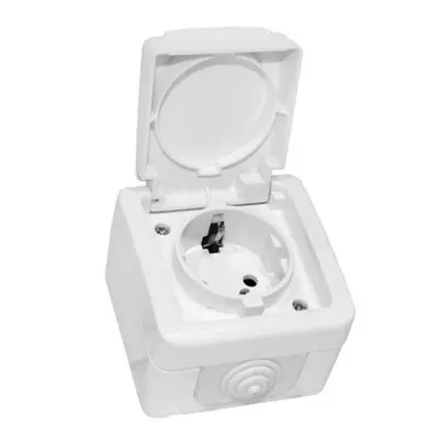 Aparataj PT IP54 priza schuko simpla cu capac 16A - alb