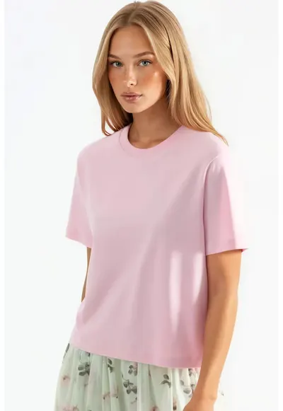 Tricou dama - Bumbac - Roz pudrat