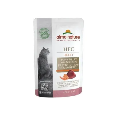 Hrana umeda pentru pisici Almo Nature HFC Plic Filet de Ton si Creveti 55 gr